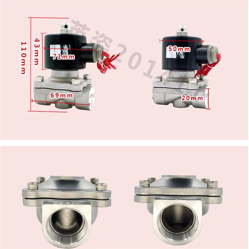 Elettrovalvola elettrica a 2 vie DN8 DN10 DN15 DN20 DN25 Elettrovalvola pneumatica normalmente aperta in acciaio inossidabile 304 per acqua olio