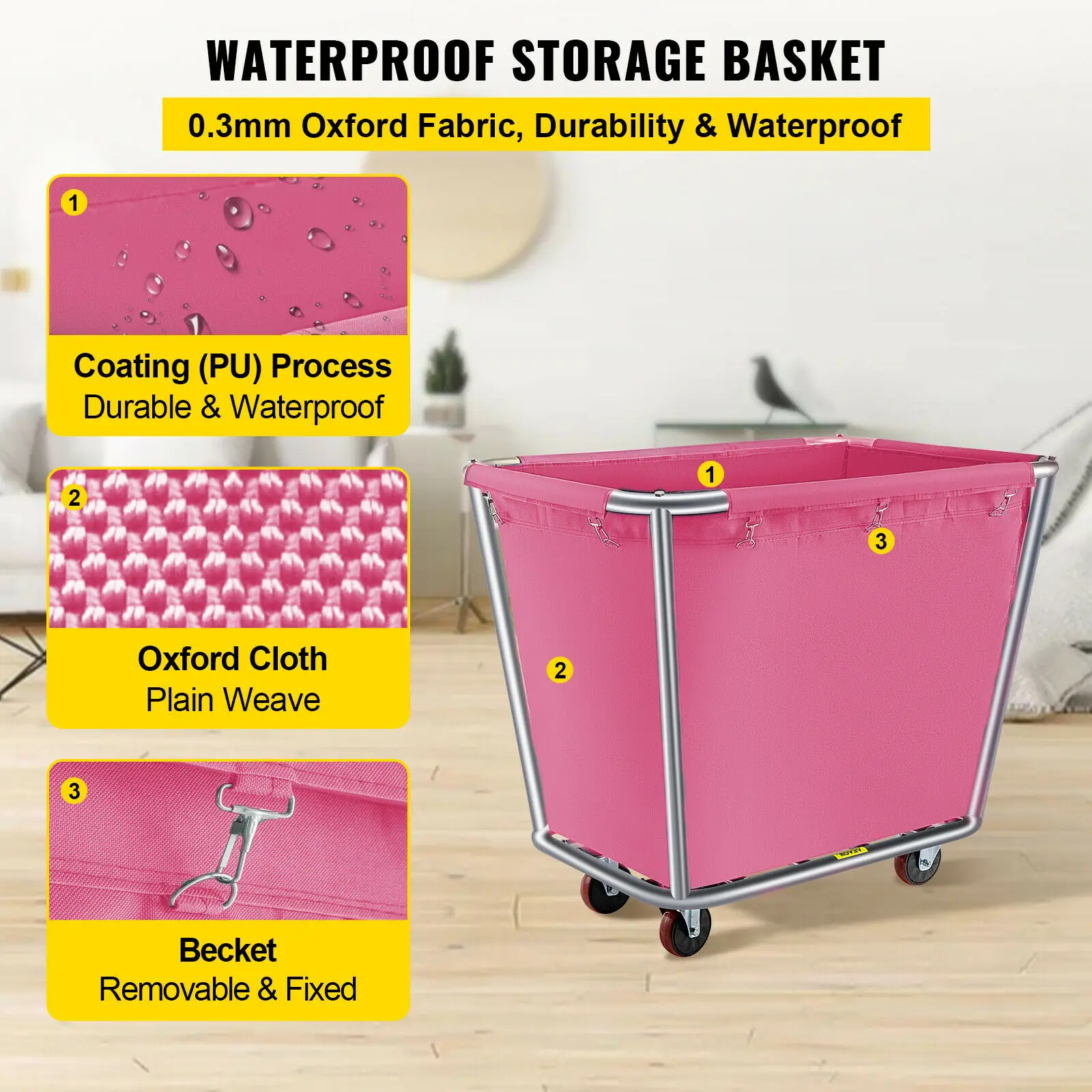 VEVOR-cesta de lona para la colada, carrito impermeable con marco extraíble para interiores, hoteles, casas de huéspedes, centro comercial, 6-18 Bushel