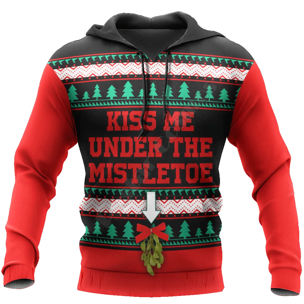 Kiss Me Under The Mistletoe 3D Printed Women Men Christmas Sweater Funny Hoodies/Sweatshirt/Jacket Cosplay Costumes