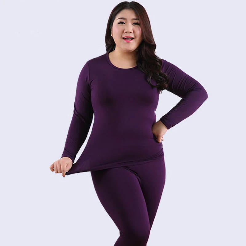 Long Johns for Ladies Autumn Winter Wear Warm Thermal Underwear Set Women Fleece O-neck Second Skin Female Big Plus Size 5XL xxl