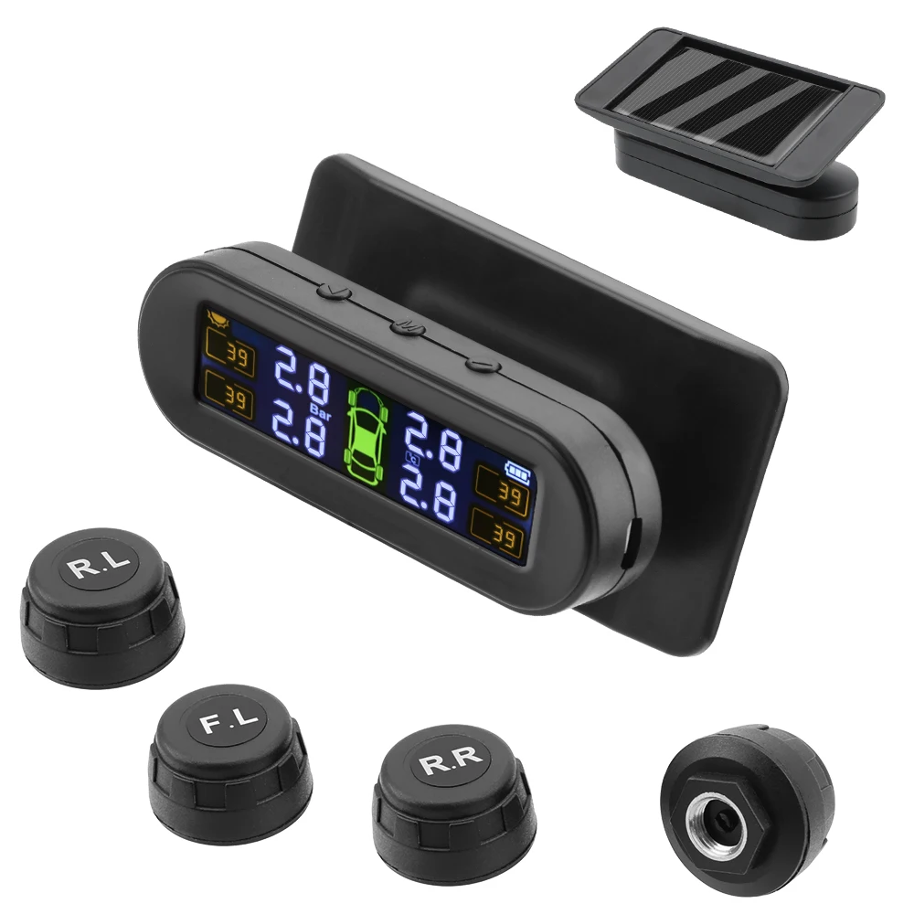 Tire Pressure Monitoring System With 4 External Sensors Solar TPMS Car Tyre Pressure Monitor Tyre Pressure Alarm