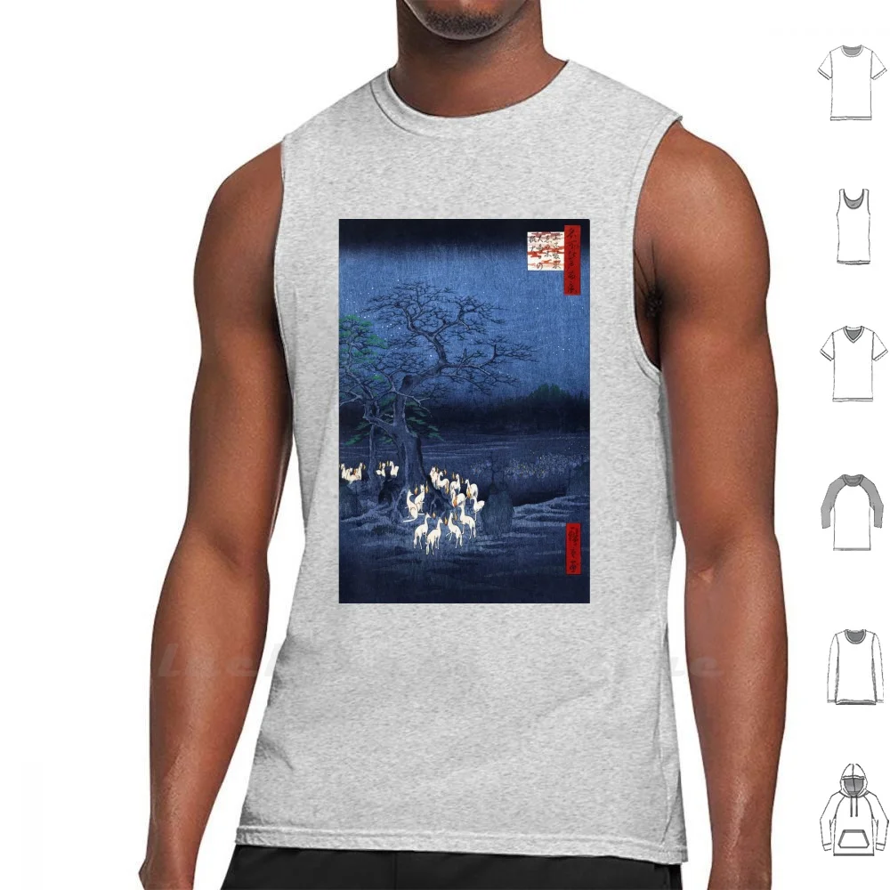 Hiroshige New Year'S Eve Foxfires At The Changing Tree , Oji Sleeveless Tank Top Vest Cotton Japan Ukiyo E Japanese Asia Asian