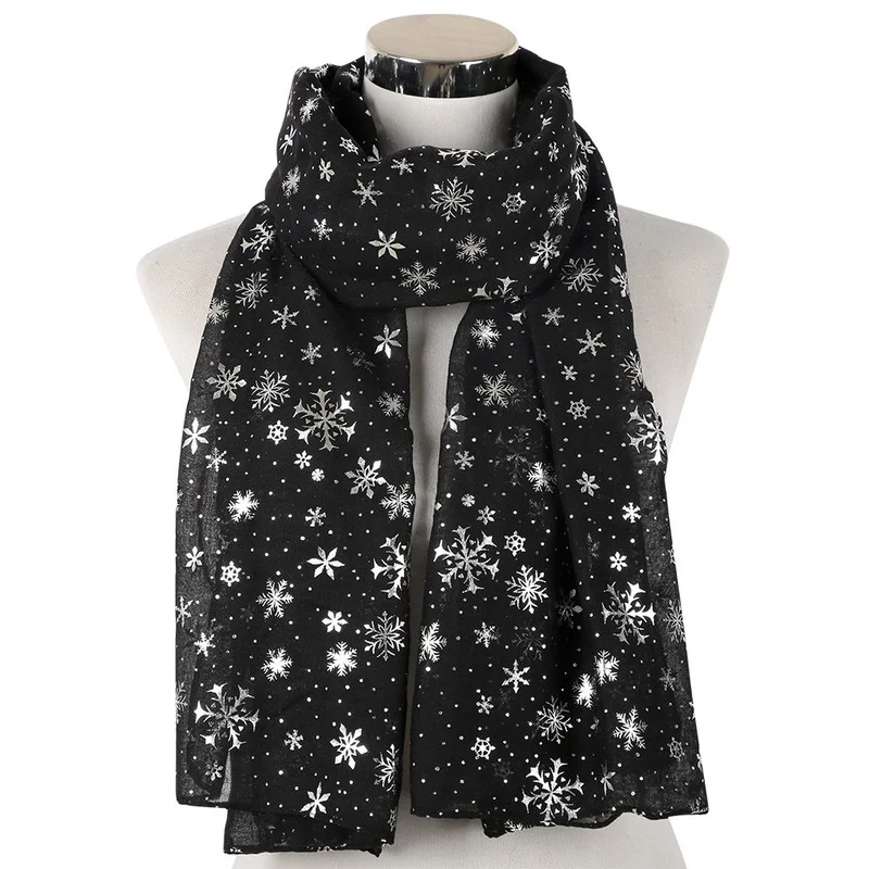 New Christmas Snowflake Printing Lady Scarf Fashion Holiday Gift Woman Scarves Cotton Blends Shawl, Wrap thin ventilate 180-70cm