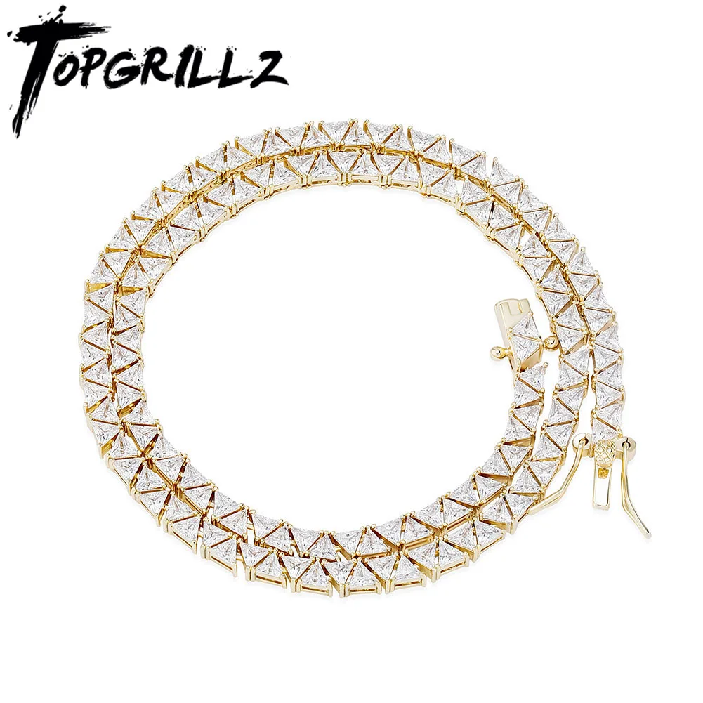 TOPGRILLZ 5mm Tennis Chain New Triangular Zircon Choker Women's Necklace Iced Out Cubic Zirconia Hip Hop Charm Jewelry Gift