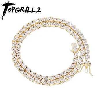 TOPGRILLZ 5mm tennis chain New Triangle Zircon Choker Women Necklace Iced Out Cubic Zirconia Hip Hop Charm Jewelry Gift