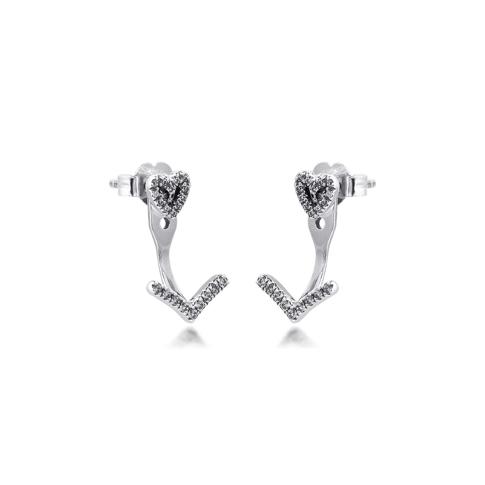 

Sparkling Wishbone Heart Stud Earrings 2021 Valentine's Gift Sterling Silver Jewelry Earrings For Woman Party Jewelry Making