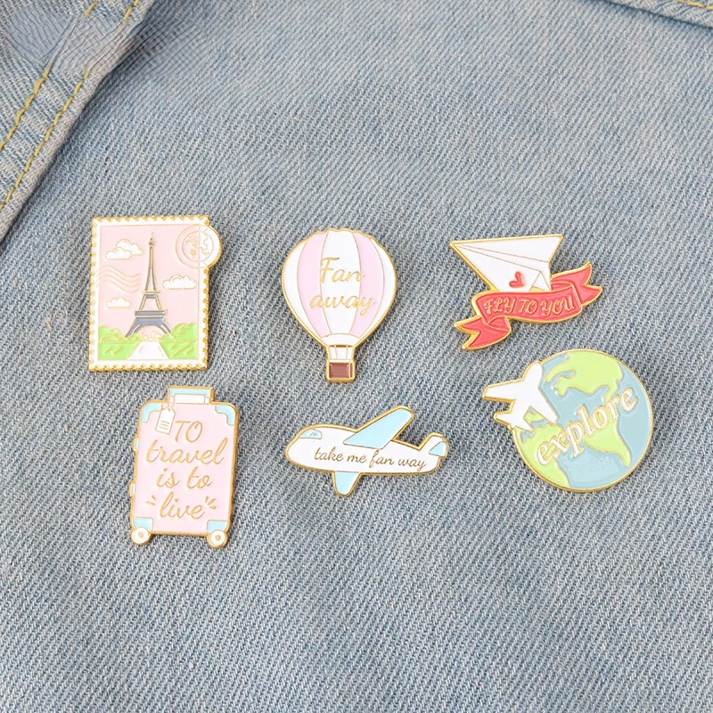 Adventure Travel Enamel Pins Suitcase World Traveling Quote Brooches Bag Clothes Badge Lapel Pin Jewelry Gifts for Kids Friends