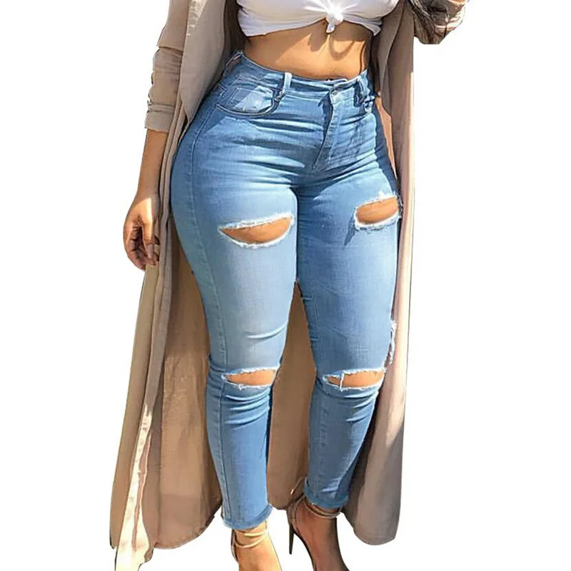 

Sexy Hollow Out Ripped Jeans for Women Casual Skinny Denim Pencil Pants Lady Fashion Stretch Push Up High Waist Distressed Jeans