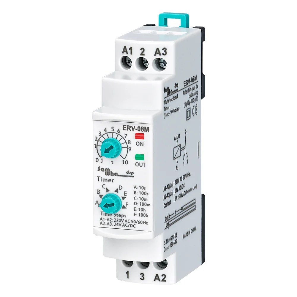 Samwha-Dsp ERV-08M Opóźnienie wyłączenia Wielofunkcyjny przekaźnik czasowy Elektroniczny regulowany (0,1 sek. - 100 godzin.)