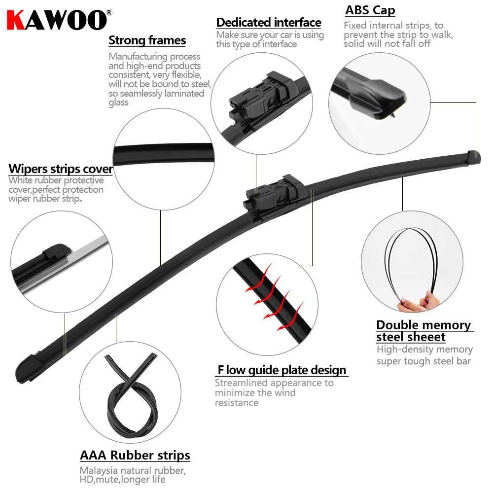 KAWOO Wiper Front Car Wiper Blade Blades for Volkswagen EOS 2006 - 2016 Windshield Windscreen Window Wash 24