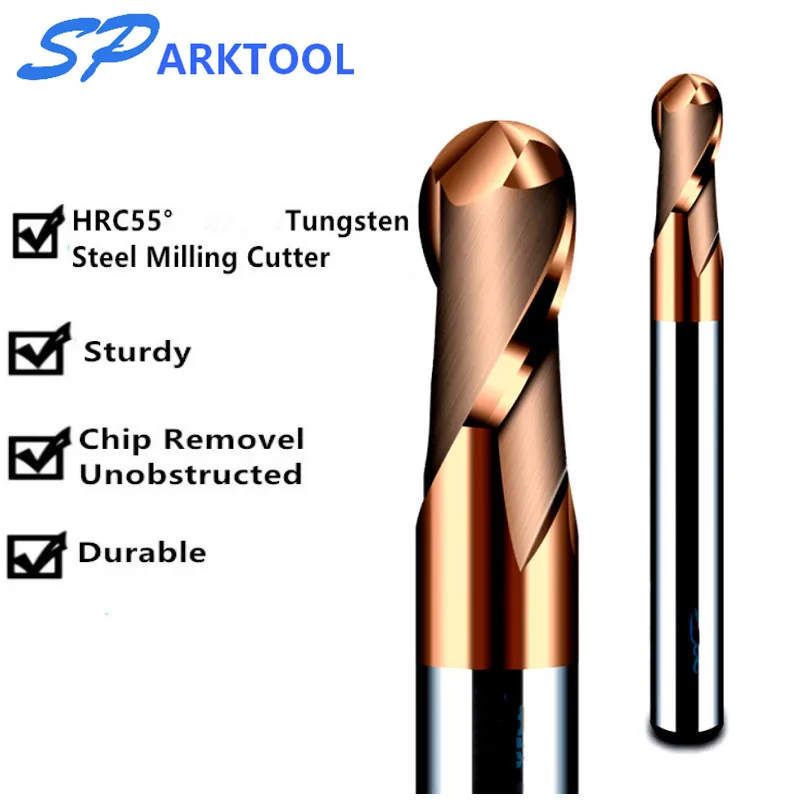 HRC55 Milling Cutter Ball Nose cutter Carbide end mill Alloy Coating Tungsten Steel Cutting Tool 1 2 4 5 6 8 mm 2Flutes Milling