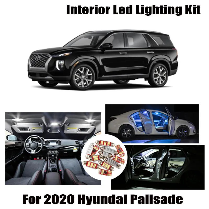 8pcs White Ice Blue Canbus LED Interior License Plate Light Kit For 2020 Hyundai Palisade Cargo Glove Box Lamp Car Accessories