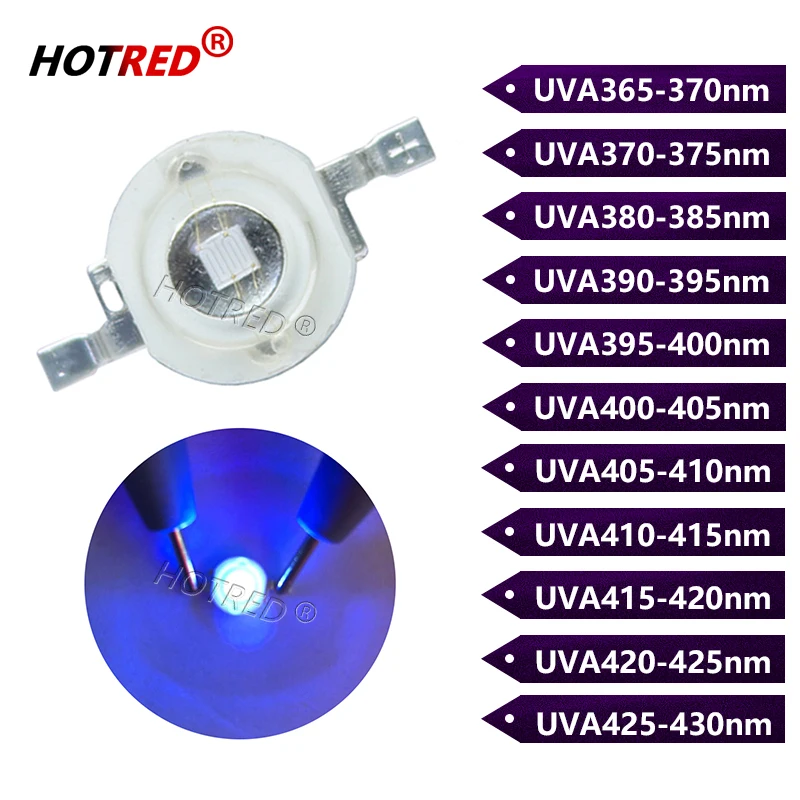10szt-100szt 3W UV High Power LED Light Beads Ultra Violet Purple LED Chip 360nm 365nm 370nm 380nm 390nm 395nm 400nm 405nm 430nm