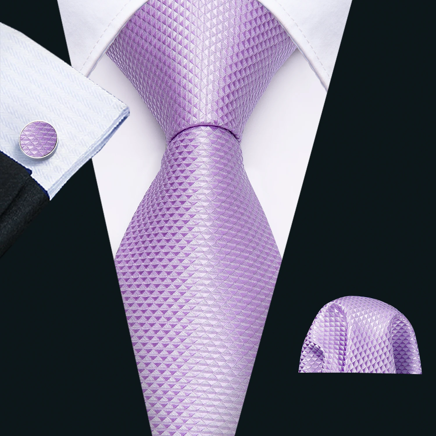 Fashion Purple Geometric Men Tie 8.5cm Silk Jacquard Woven Necktie Wedding Business Handkerchief Cufflink Tie Barry.Wang FA-5308