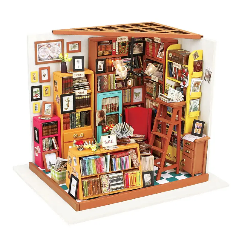 Robotime – maison de poupée Miniature en bois pour enfants et adultes, avec meubles, salle d'étude, 