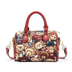 zoey The new Boston Canvas 2021 Women's Fashionable Cute Bear One-shouldered Crossspan Handbag