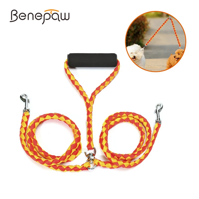 Benepaw Dual Dog Leash Durable No Tangle Coupler Comfortable Padded Handle Double Pet Leash Lead For Small Medium Large Dogs