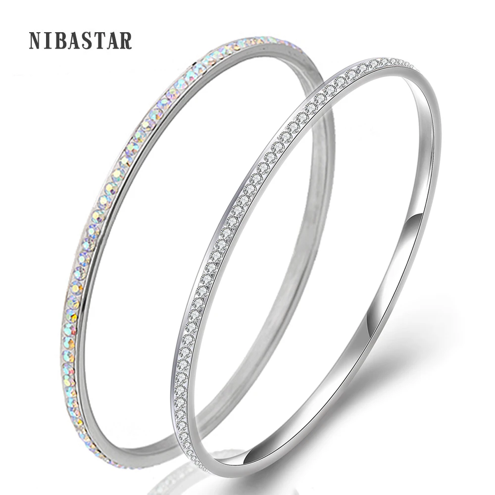 NIBA One rowsFashion High Quality Crystal Stainless Steel bangles rhinestone For Love bangles Women