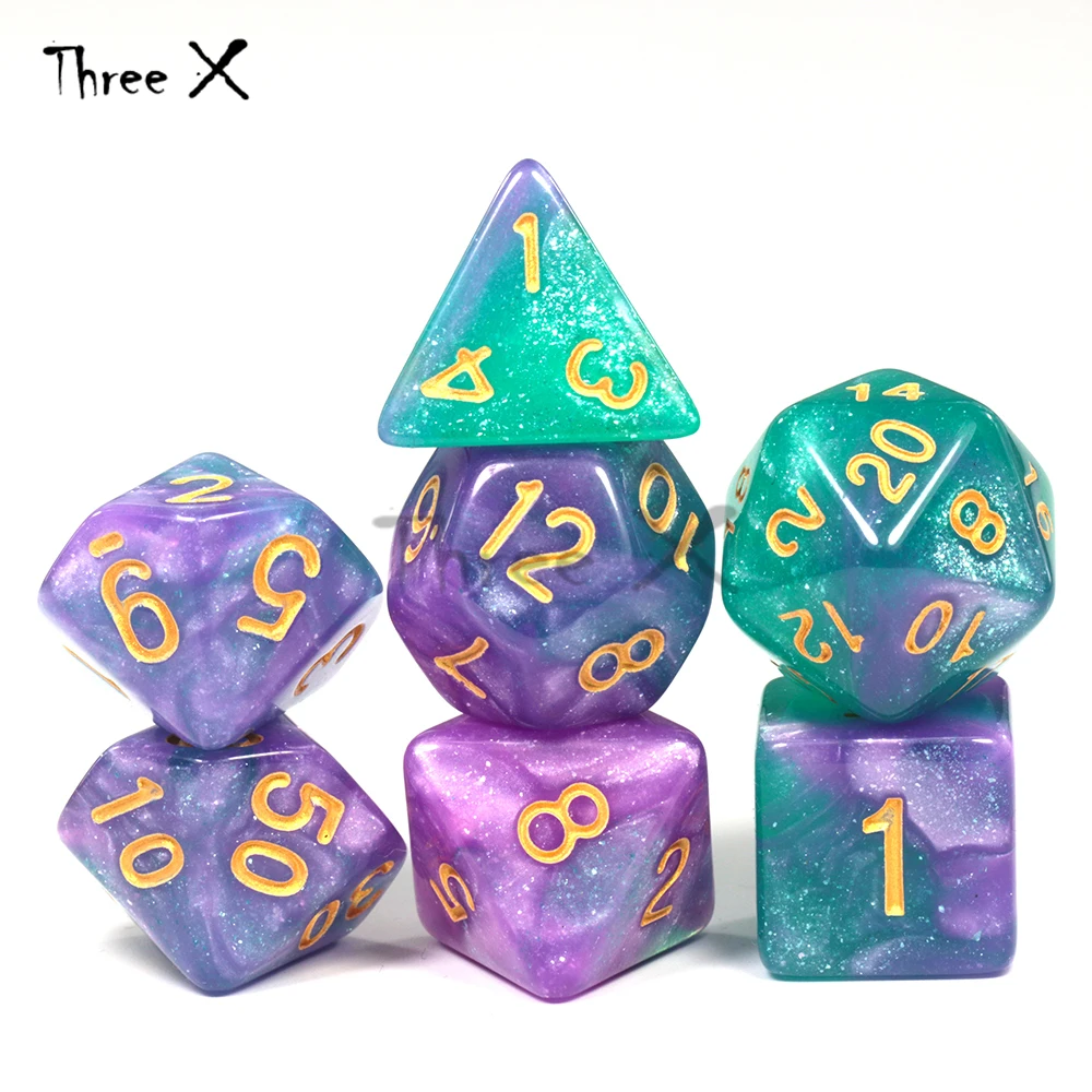 High Quality 15 color Creative Universe Galaxy Dice Set of D4-D20 Glitter Powder Amazing Effect for DNDGame RPG