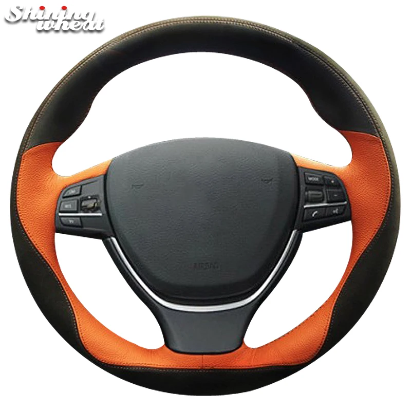 

Shining wheat Black Orange Leather Car Steering Wheel Cover for BMW F10 2014 520i 528i 2013 2014 730Li 740Li 750Li