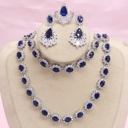 925 Silver Jewelry Sets For Women Blue Semi-precious Earrings Bracelet Pendant Necklace Ring Party Bridal Jewelry