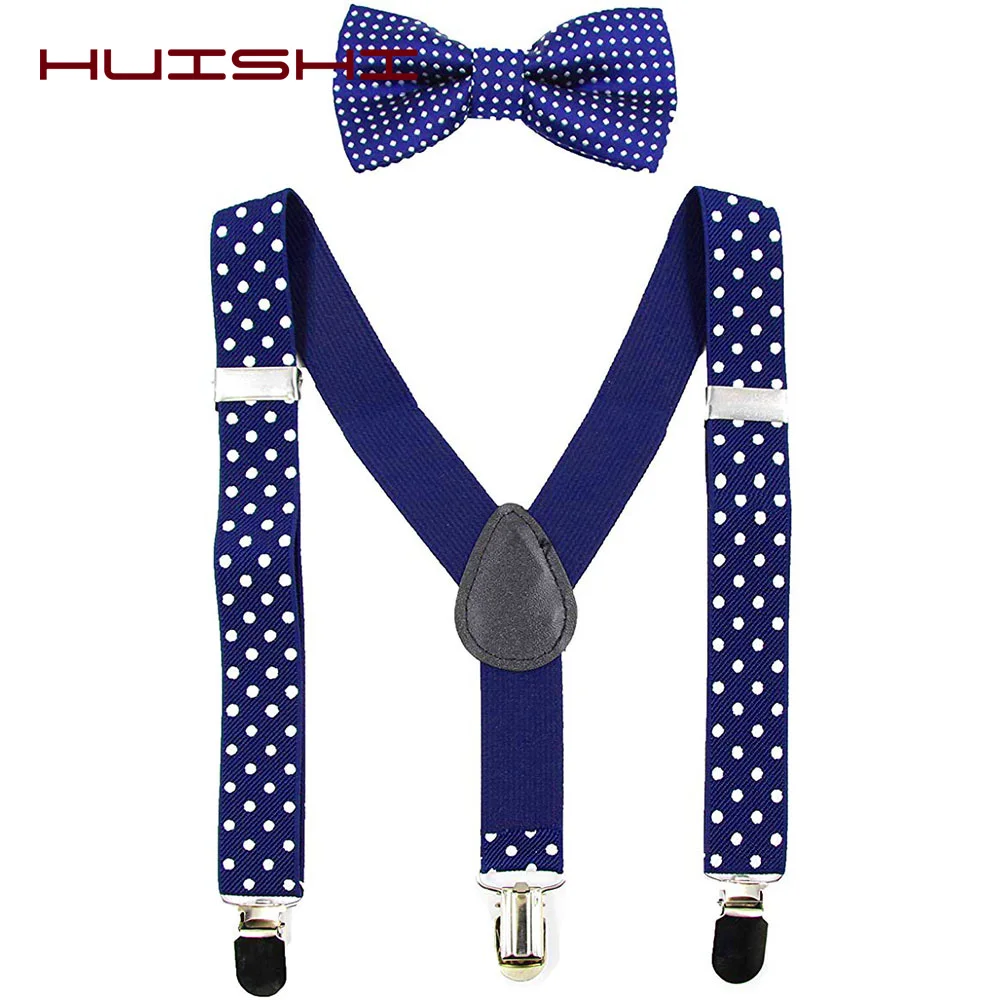 HUISHI เด็ก Suspenders Bowtie Polka Dots ชุดเด็ก Suspenders 3 คลิปปรับเสื้อเด็ก Bow Tie สำหรับเด็กสาว