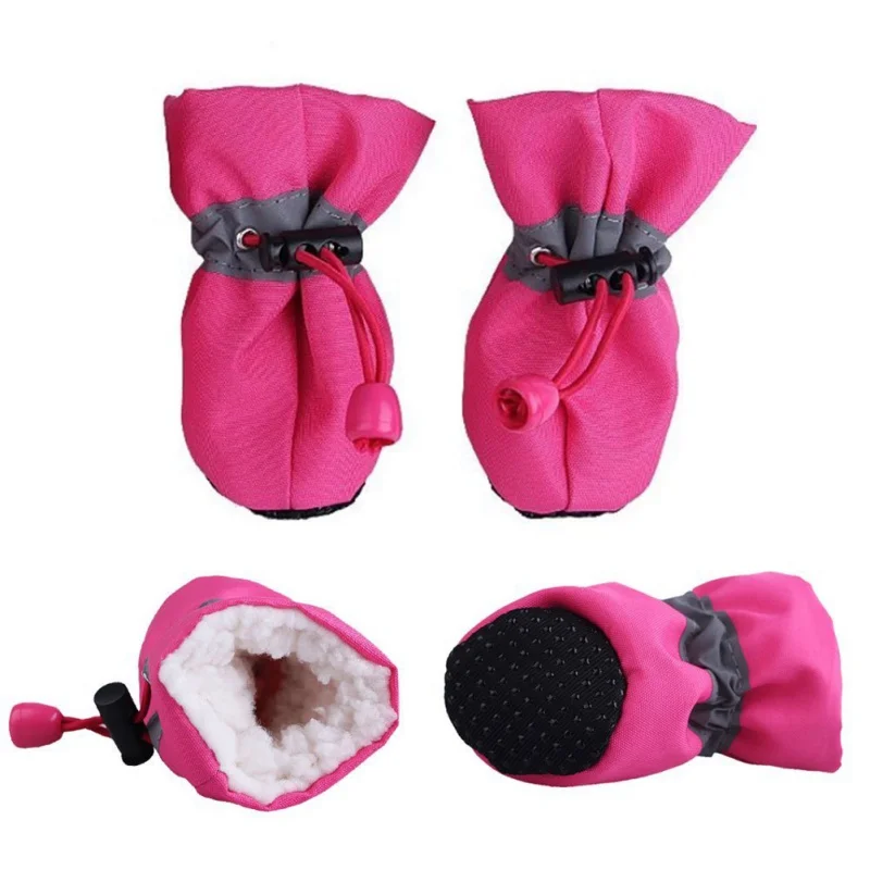 4pcs Waterproof Pet Dog Shoes Winter Plush Anti-slip Rain Snow Boots Footwear Thick Warm For Small Cat Dogs Puppy Socks Booties