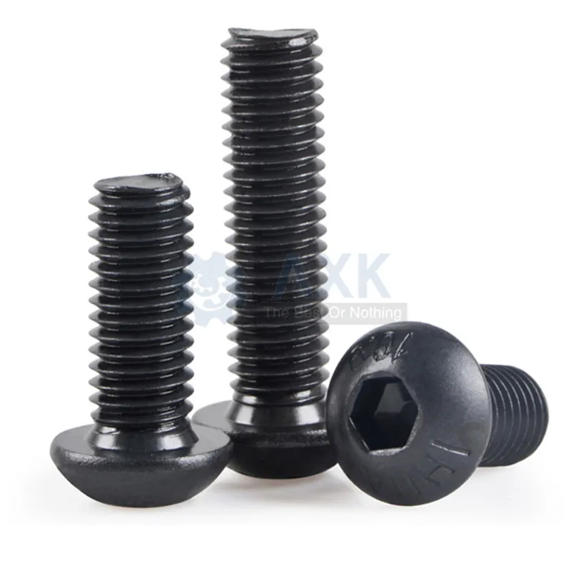 50Pcs M2 M2.5 M3 M4 ISO7380 Alloy Steel 10.9 Level Black Hexagon Socket Button Head Screw Furniture Mushroom Cap Hex Bolts HW041