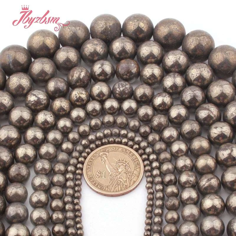 4,6,8,10,12,20mm Smooth Round Pyrite Loose Beads Natural Stone Beads For DIY Necklace Bracelet Jewelry Making 15\