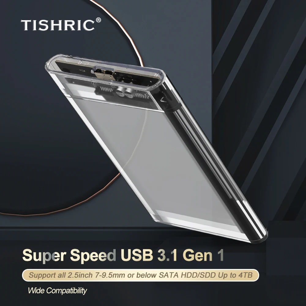 TISHRIC Transparent HDD Case for hard drive Box 2.5 HDD Enclosure SATA To USB 3.0 Type-C 3.1 Mobile External Hard Drive Case