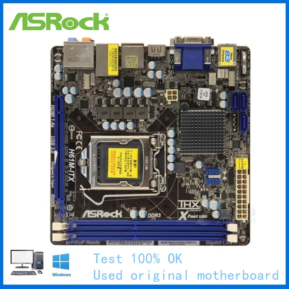 

MINI-ITX ITX For ASRock H61M-ITX Motherboard LGA 1155 For Intel H61 Used Desktop Mainboard USB2.0 SATA II PCI-E X16