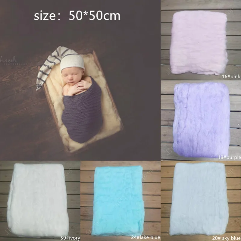 50*50cm  Fluffy Wool Felt Fleece Real Pure Wool Basket Filler Stuffer Newborn Photography Props