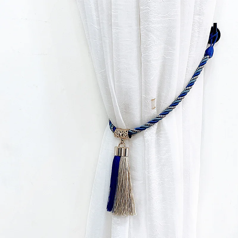 

2Pcs Handmade Weave Tassels Curtain Tiebacks Silver Tieback Curtain Accessories Rope Buckle Curtains Holder Strap Cord Accessory