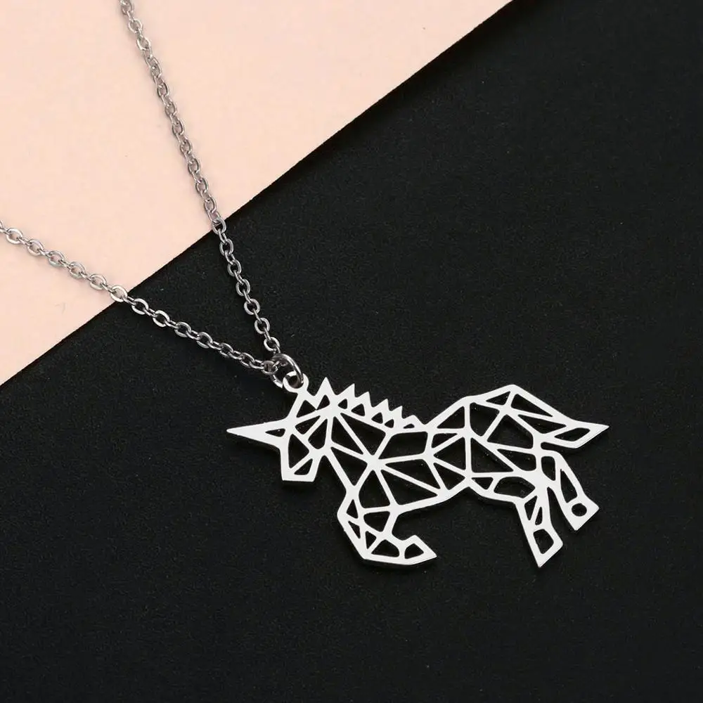 Todorova Origami Unicorn Necklace Choker Horse Necklace Women Stainless Steel Animal Necklace Statement Jewelry Gift