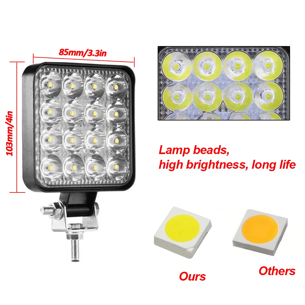 8/6/4/2Pcs Mini Led Work Light Square Spotlight 48W Car Headlight For Truck Offroad Fog Lamp 12/24V Night Drive Working Lights