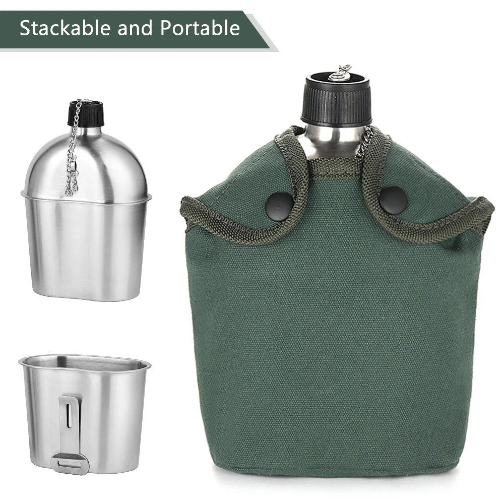 

2pcs 1000ml 600ml Stainless Steel lunch box Military Canteen Cup Set with Cover Bag for Outdoor Camping Hiking Backpacking