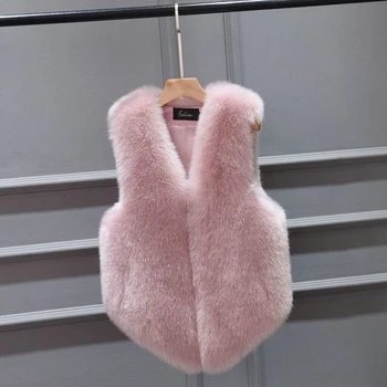 Image Autumn and Winter 2021 New Imitation Fur Vest Plush Rex Rabbit Hair Short Fashion Waistcoat Women and Girls Leisure  PinK