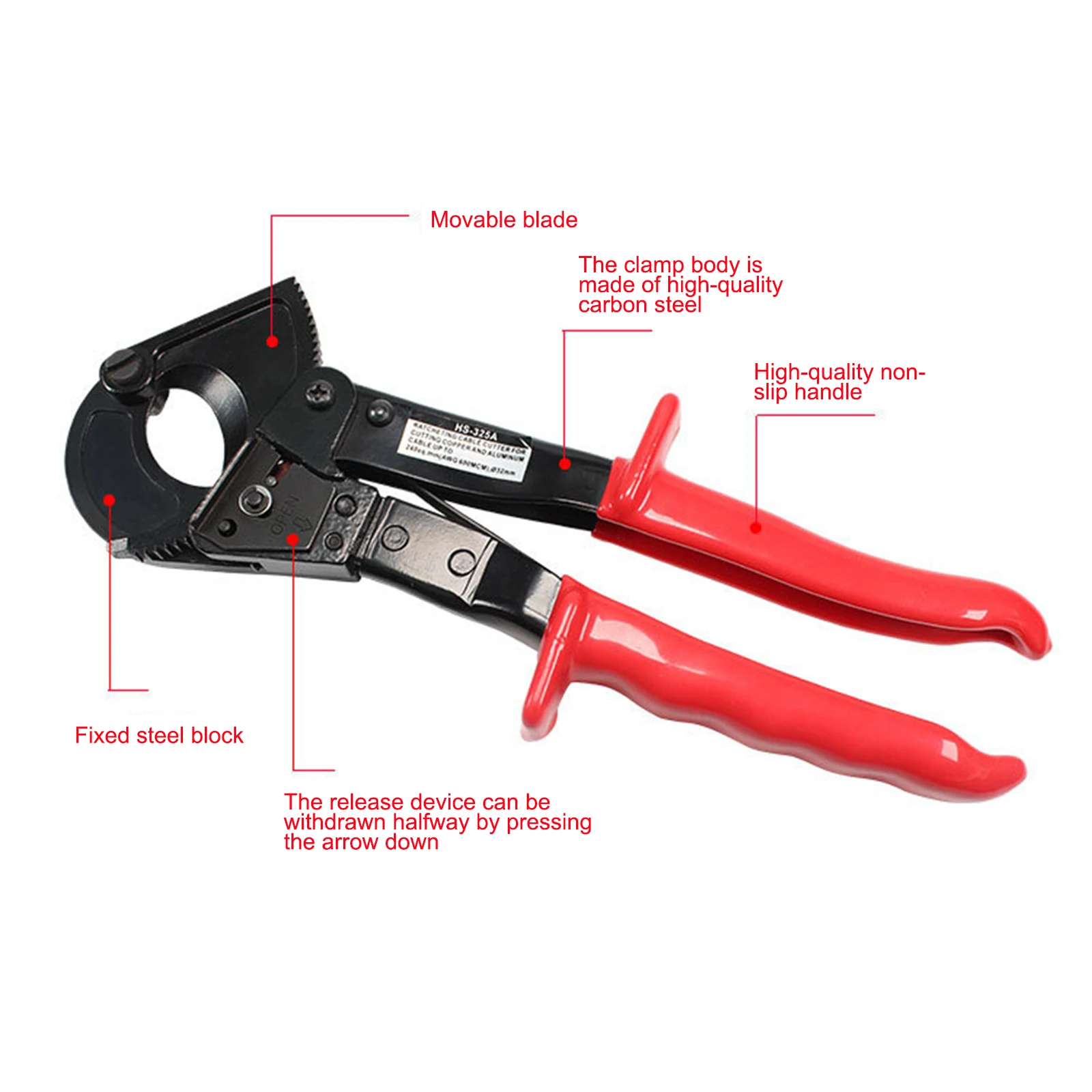 HS-520A 400mm² Ratcheting Cable Cutter Electrician Crimping Pliers Scissor Used for Cut Large Wires Germany Design Wire Cutter