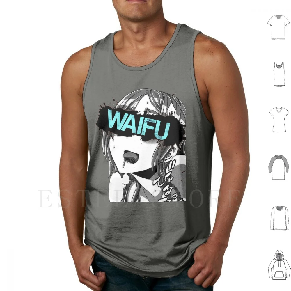 Waifu Blue / Black Tank Tops Vest Sleeveless Waifu Anime Sleeve Sexy Hot Face Face Anime Girl Hewntai Ecchi