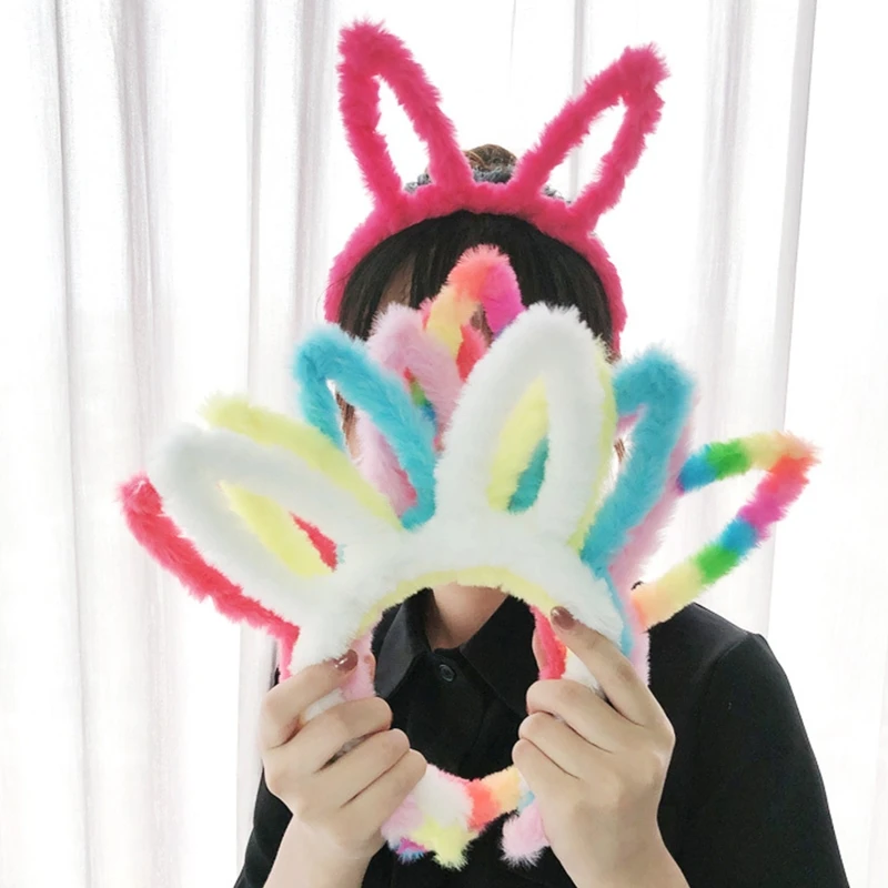 Cartoon Plush Rabbit Ears Headbands Soft Plush Bunny Cute Easter Headwear Cosplay Halloween Christmas Theme Party Costume Drop