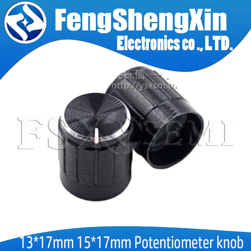 

10pcs 13*17mm 15*17mm aluminum alloy potentiometer 13*17 15*17 knob rotation switch volume control knob black pitch-row 6mm