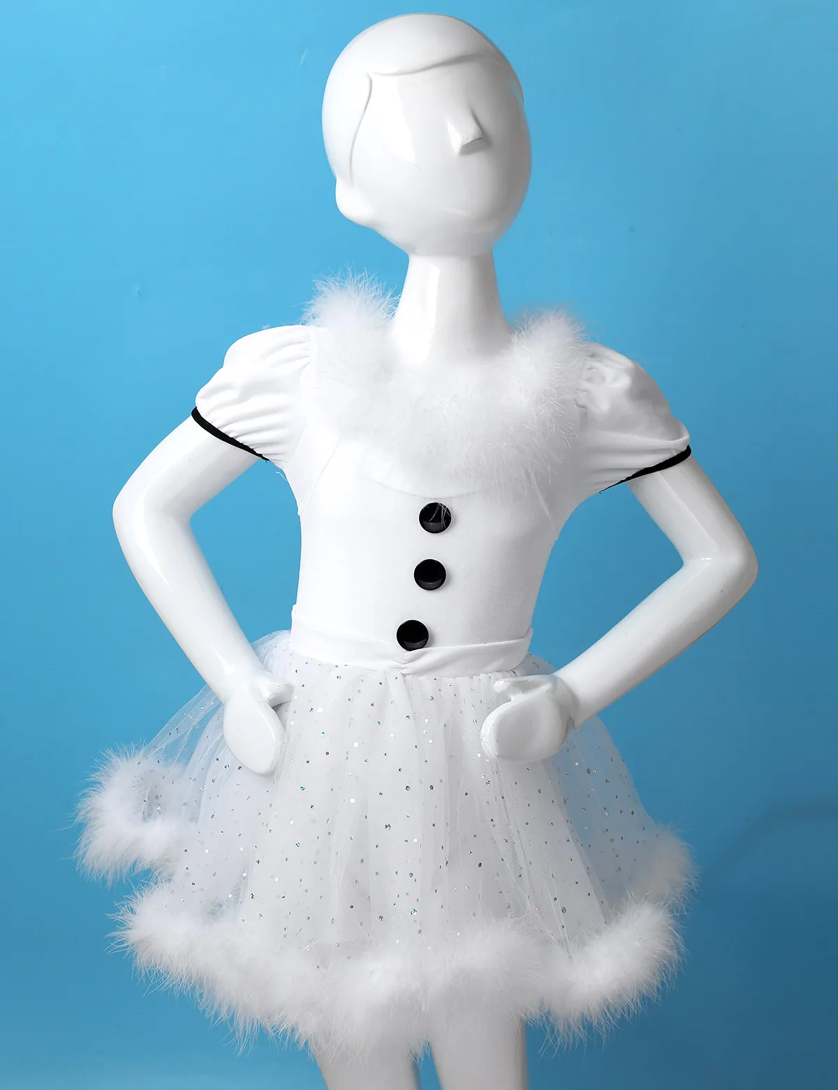 Crianças meninas natal boneco de neve patinação artística vestido manga curta pena malha brilhante collant tutu para ballet dança ginástica