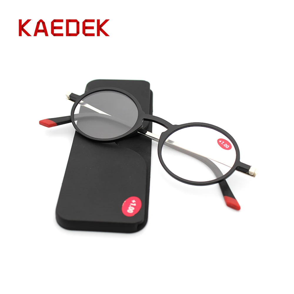 KAEDEK Thin Frame Rectangular frames Tr90 reading glasses +aluminum magnetic case Folding Presbyopic Eyeglasse+1 1.5 2 2.5 3 3.5