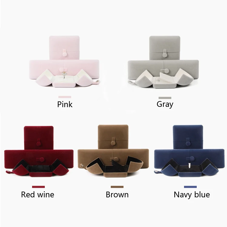 High-Grade Velvet Button Mongolian Double Open Jewelry Box Velvet Ring Ring Bracelet Necklace Packaging Jewelry Box