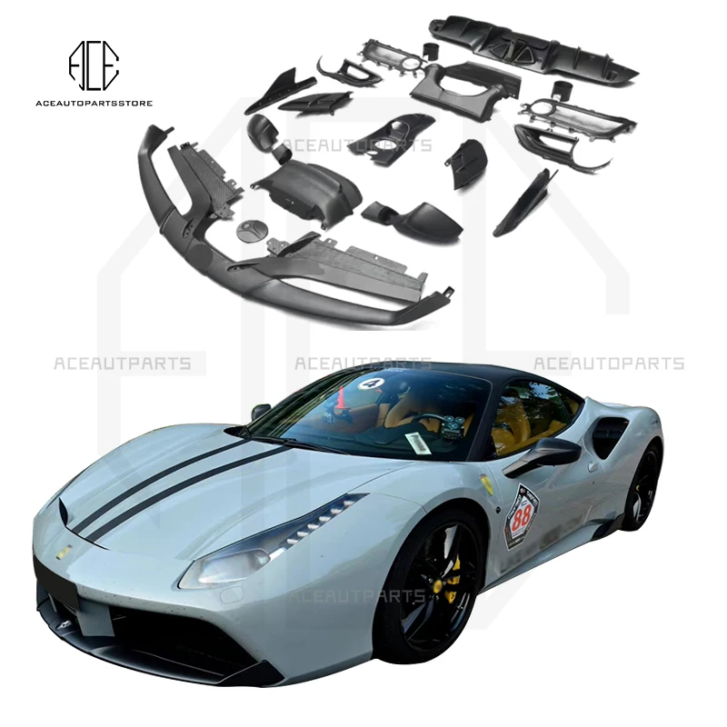 For Ferrari 488 GTB Body kits Carbon Fiber Front Lip Rear Diffuser Spoilers Trunk Wing Side Mirror Covers Rear Lamp Covers