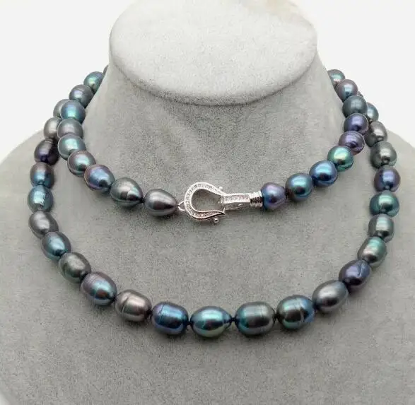 

80cm 30inch 12mm gray black green colors rice pearl necklace heart clasp natural freshwater pearl Jewelry