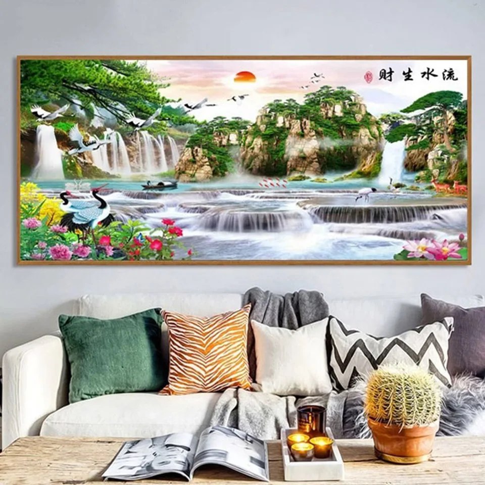 

DIY diamond painting Flowing water to make money 3d Cross stitch,Sets For Full Embroidery Cross-Stitching Chinese scenery N743