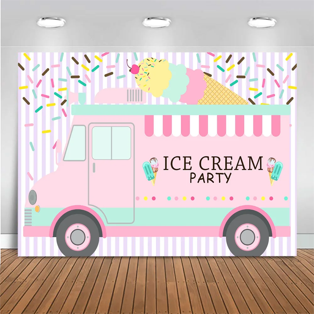 MOCSICKA Ice Cream Truck Backdrop Baby Kids Birthday Party Portrait Photo Background Decoration Newborn Baby Shower Banner Shoot