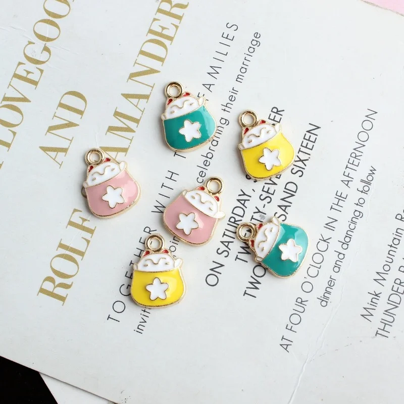 20pcs/Lot Lucky Bag Cat Shape Enamel Charms Zinc Alloy Metal Diy Jewelry Bracelet Earring Hair Accessories