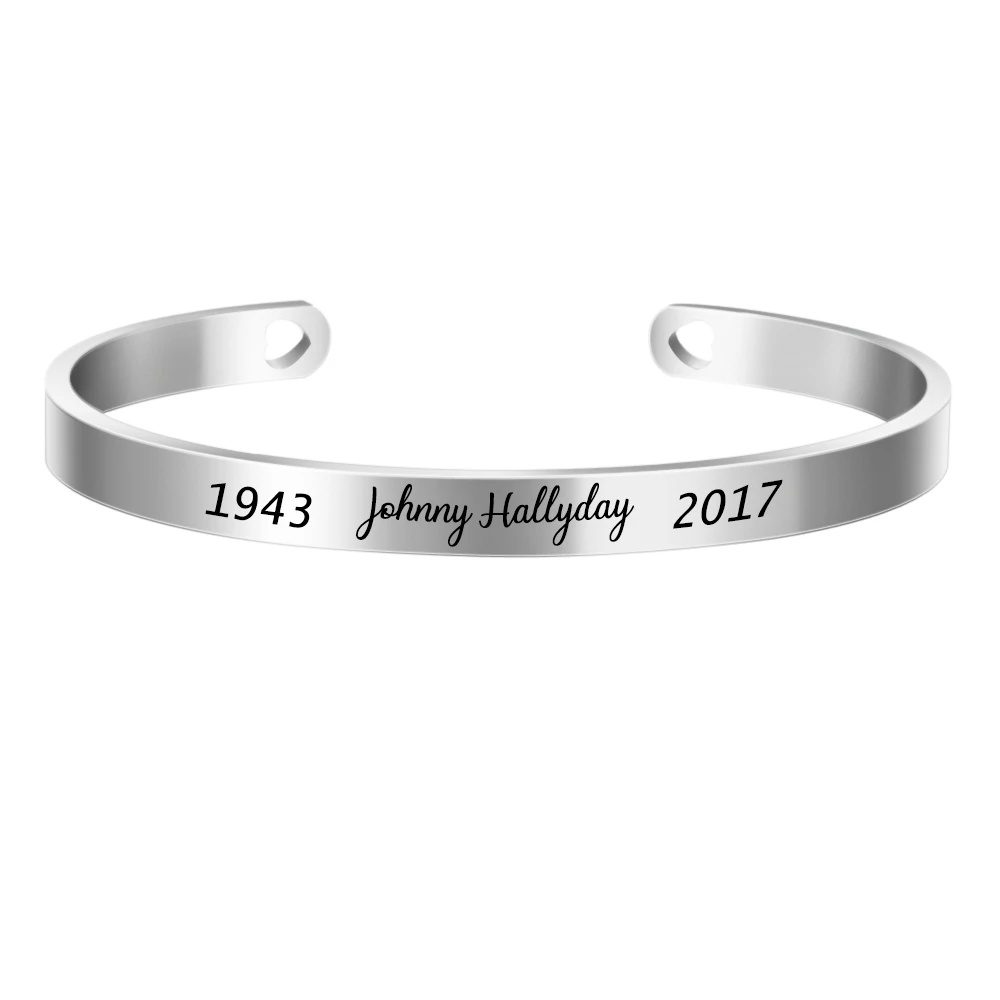6mm Johnny Hallyday özel isim bilezik paslanmaz çelik manşet bileklik özel tabela kadın erkek takı için SL-068